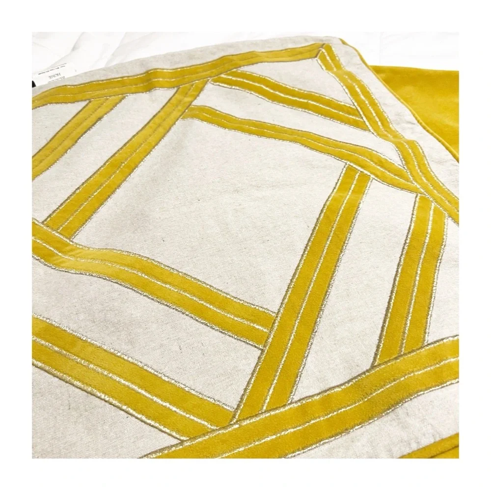 Rodeo Home Pair of Yellow Cream Geometric Pillow Covers 20x20 Textured Velvet